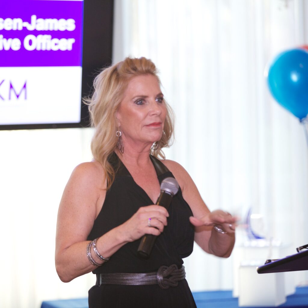 Linda Johansen-James speaking at American Kiosk Management Gala.